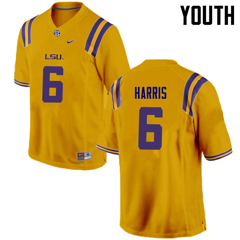 Youth LSU Tigers #6 Brandon Harris College Football Jerseys Game-Gold - Click Image to Close